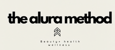 Text 'the alura method' on a white background with 'Beauty + health + wellness' below.